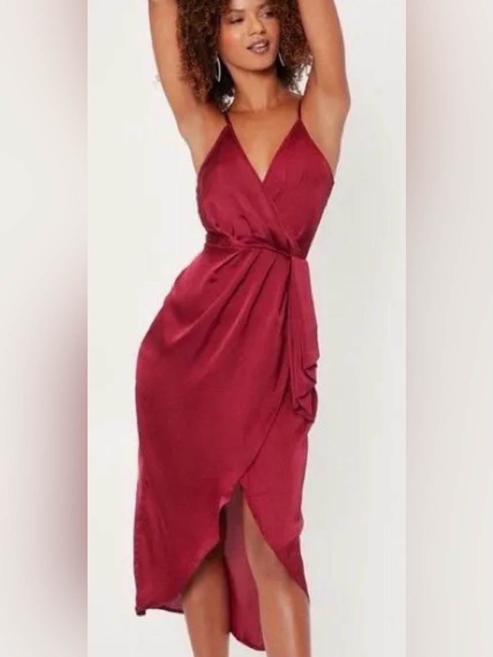 Nasty Gal Love At First Sight Satin Midi Wrap Dress in Red Size 6